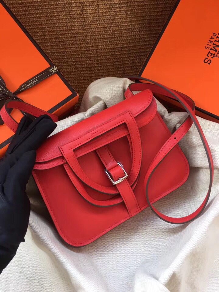 Hermes Mini Halzan 22 Handbag Shoulder Bag In Feu Orange Swift Leather